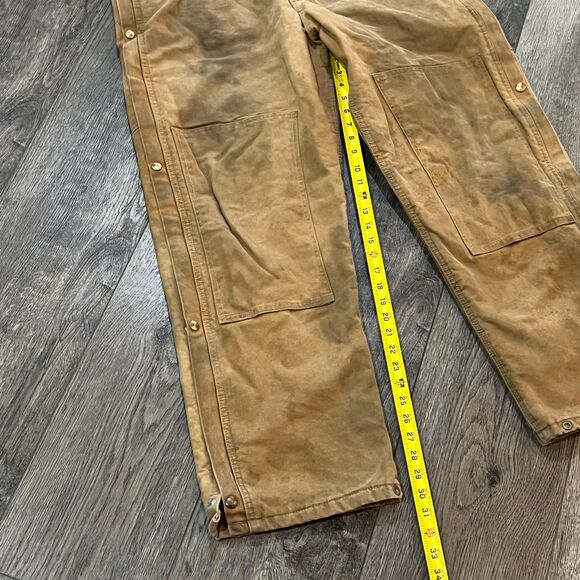 Carhartt Overalls R38 BRN Duck Brown Insulated Lined Double Knee Bibs Mens 38x32 - Picture 10 of 10